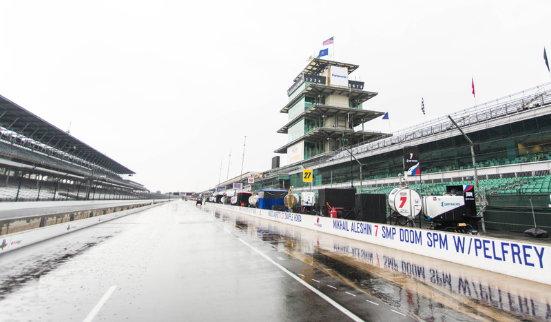 Indianapolis Motor Speedway, paused for rain yesterday. Yes, there’s a Doom-liveried car. Photo credit: Kurt Bradley